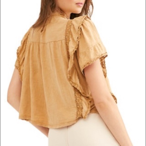 *SOLD* Free People Blue Ruffle Mock Neck Blouse - Picture 6 of 6